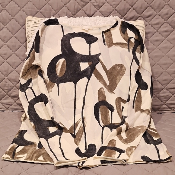 Lisa Todd Abstract "Love" Cream and Black Long Sleeve Cotton/Cashmere Sweater - Picture 7 of 16